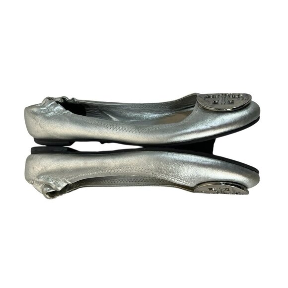 Tory‎ Burch Silver Leambs Leather Reva Ballet Flats sz 6.5 - Picture 5 of 8